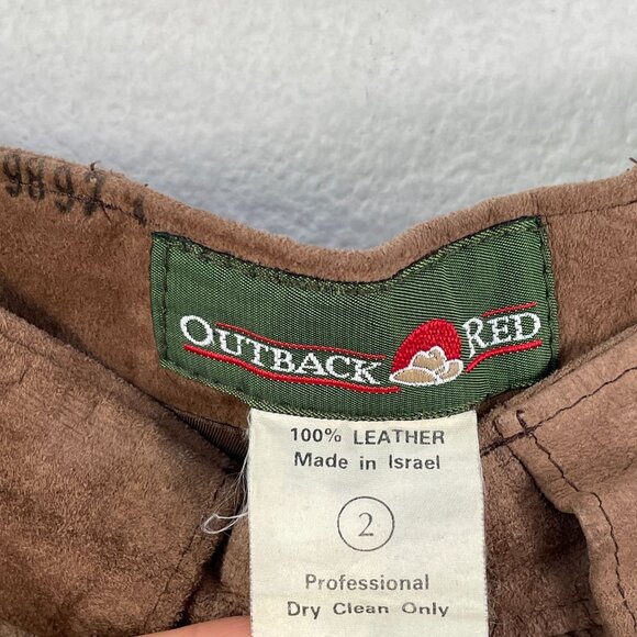 Vintage Outback Red Womens 2 Brown 100% Leather Pleated Midi Skirt Pockets - Picture 2 of 12